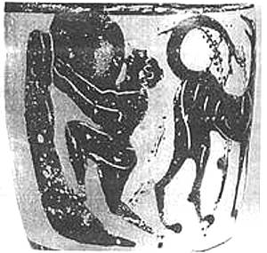 Vaso che riporta la punizione di Sisifo. del 500-490 a.C. che si trova a Münster in una collezione privata